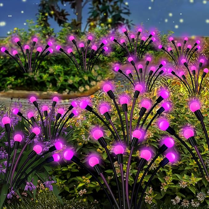 Solar Garden Lights Outdoor, 10 Pack 80 LED Pink Firefly Lights Waterproof, Sway by Wind, Solar Wind Swaying Light for Yard Patio Backyard Garden Planter Flower Bed Pathway Decoration