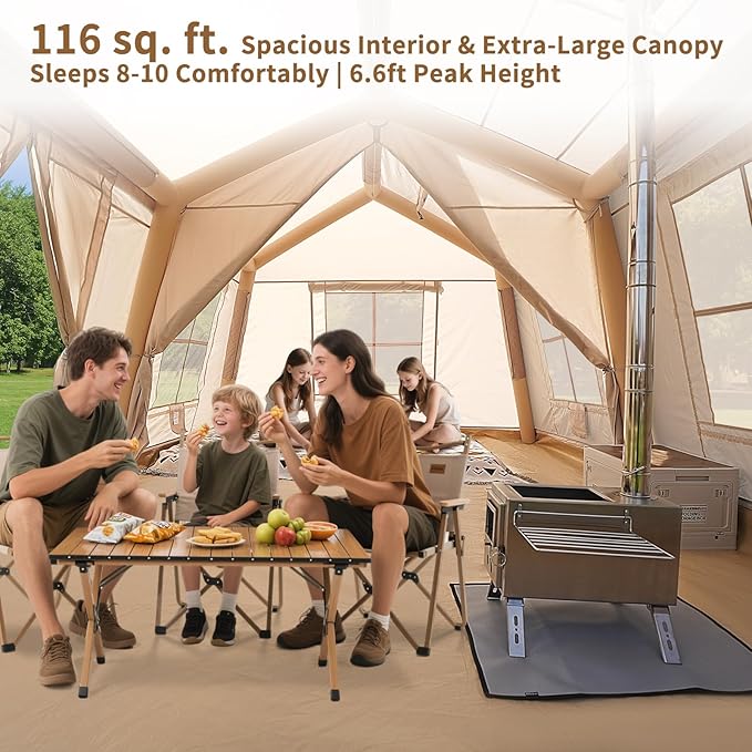 ABORON 2/6/8 Person Inflatable Camping Tent, Easy Setup Blow Up Tent with Hand Pump, PU3000mm Waterproof & Breathable 4 Season Glamping Tent for Outdoor Camping