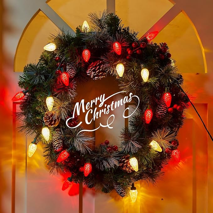 2 Pack C9 LED Christmas String Lights - Each 82ft 100 LED Outdoor String Lights with Timer and 8 Lighting Modes, Plug in Extendable Roofline Lights String for Outside Yard Christmas Holiday Decoration