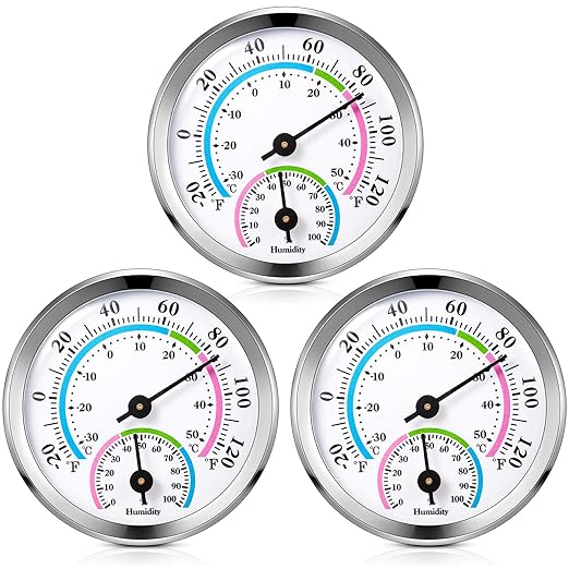 Weewooday 3 Pcs Indoor Outdoor Thermometer 2 in 1 Mini Home Temperature Humidity Hygrometer Monitor Gauge for Home Offices Wall(Silver)