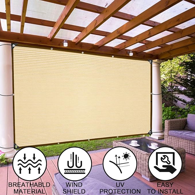 Shade Cloth - Pergola Sun Shade 90% Outdoor Shade Fabric with Grommets for Pergola Cover Patio Gazebo Deck Garden Porch Wheat(10x20FT)