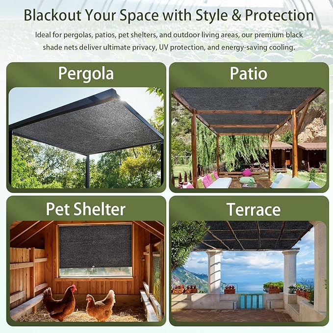 70% Black Shade Cloth, 20 x 20 FT Sun Shade Net with Grommets, Garden Sunblock Shade Cloth Shading for Greenhouse, Plant, Pergola, and Backyard Patio