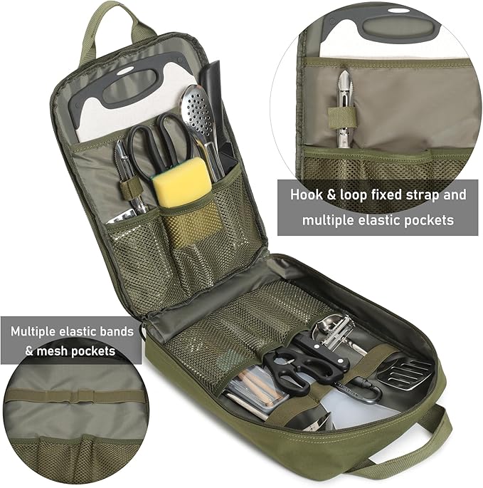 Tactical Camp Kitchen Organizer Camping Cooking Utensils Bag for BBQ, Picnic, Travel & Hiking (Bag Only)