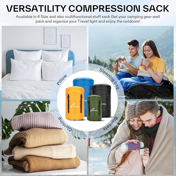 Sportneer Compression Sack, 13L/20L/40L/50L Sleeping Bag Stuff Sack, Tear-Resistant Ultralight Sleeping Bag Compression Sack-Space Saving Gear for Camping Hiking Travel