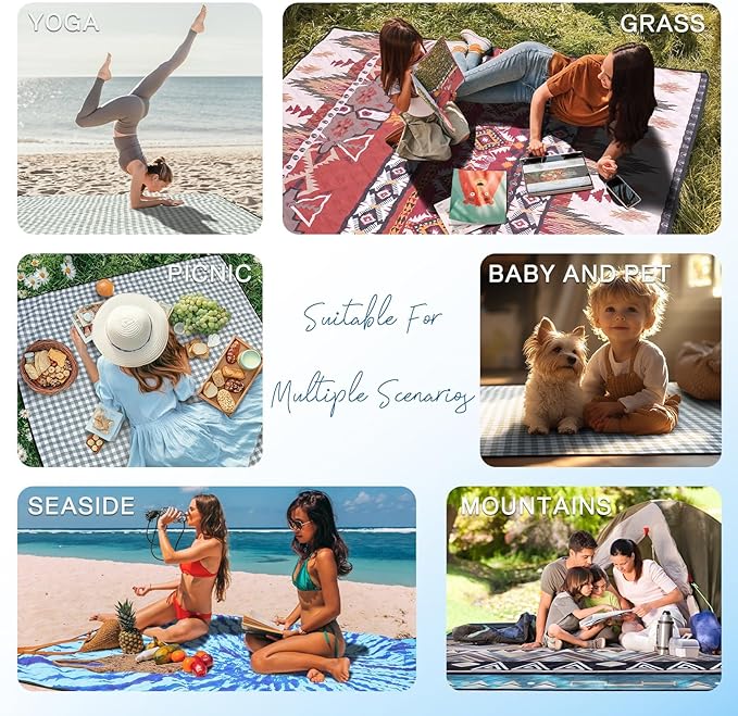 Genovega Waterproof Picnic Blanket Beach Outdoor Camping Mat Extra Large Foldable Cute Big Travel Essential Accessories Gift Park Patio Lawn Garden Grass Ground PlayMusic Festival Concert Must Have