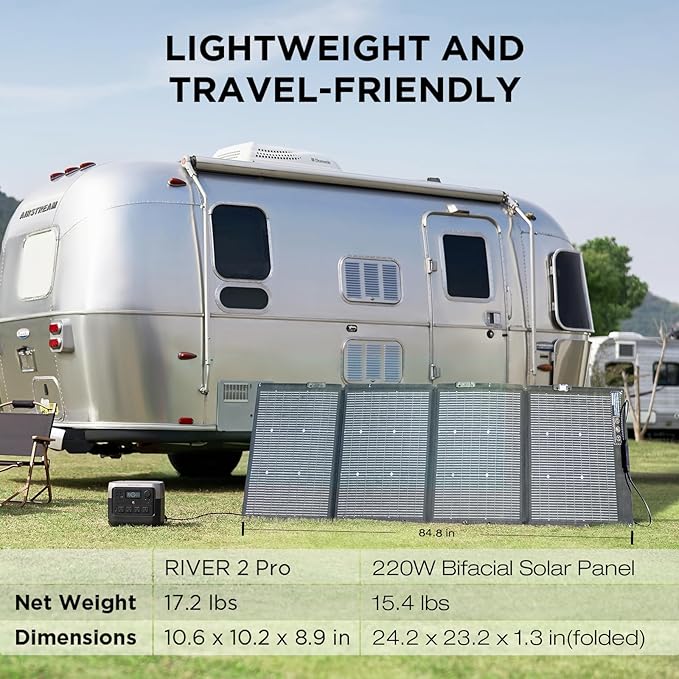 EF ECOFLOW Solar Generator RIVER 2 Pro 768Wh LiFePO4 Battery with 220W Solar Panel, 4x800W AC Outlets (1600W Surge), Portable Power Station for Home Backup Outdoors Camping RV Emergency