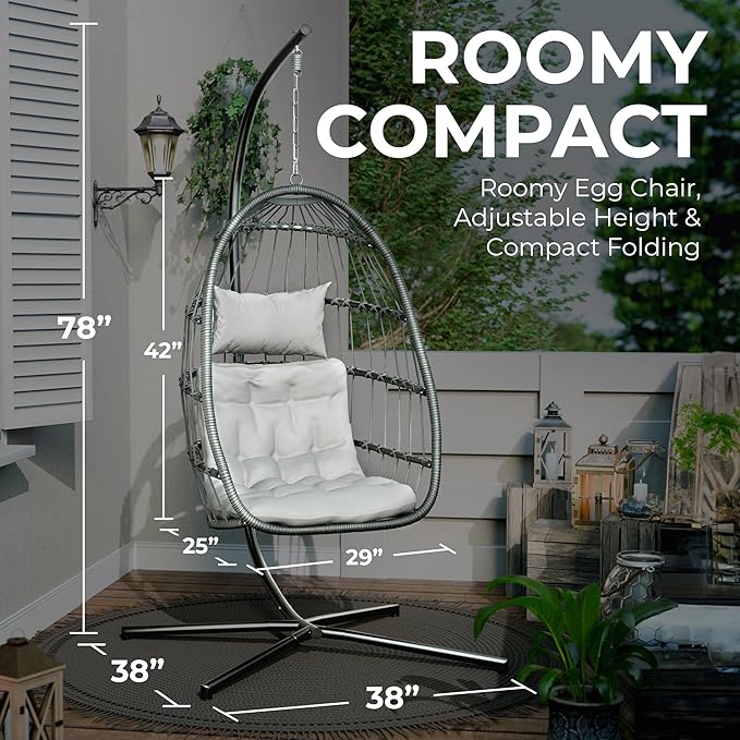 Econohome Hanging Egg Chair with Stand - Indoor/Outdoor Swing Hammock Chair with Plush, Washable Cushions, 350LBS Capacity, Ideal for Relaxation in Bedrooms, Balconies, Gardens, and Patios
