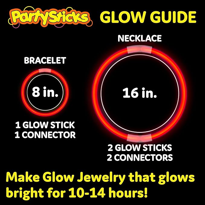 PartySticks Red Glow Sticks - 100pk, 8 Inch Glow in The Dark Light Up Sticks - Party Favors, Decorations, Necklaces and Bracelets with Connectors