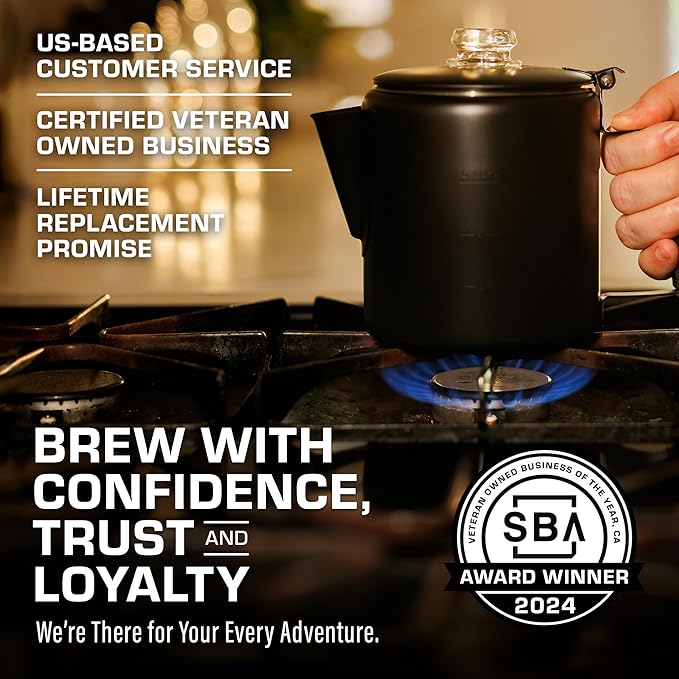 COLETTI Black Bozeman Percolator Coffee Pot — Camping Coffee Pot, Coffee Percolator Stovetop – America’s Sleekest Percolator – Pure Stainless Steel, NO Aluminum or Plastic (6 Cup)