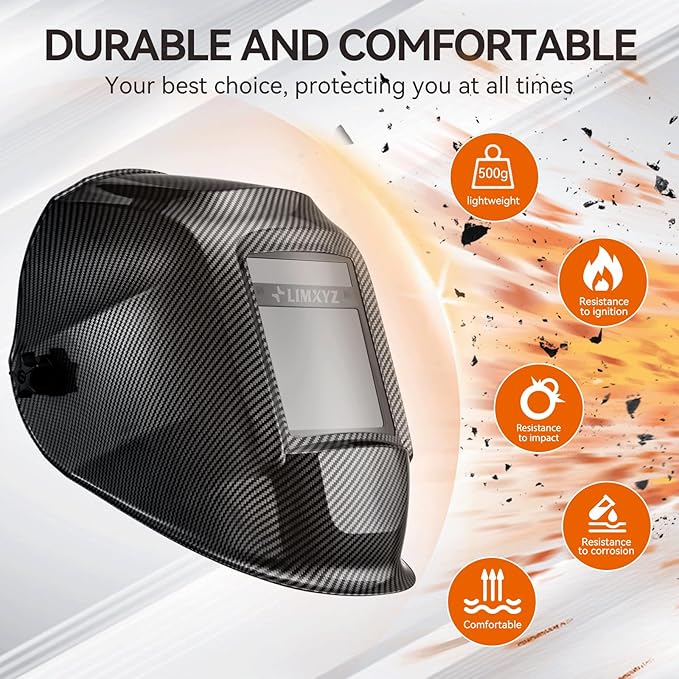 Welding Helmet Auto Darkening,Large Viewing Carbon Fiber Decals 3.94 * 3.15" True Color Welding Hood with 4 Arc Sensors Solar Powered,Wide Shade 5-9/9-13 for TIG, MIG, MAG