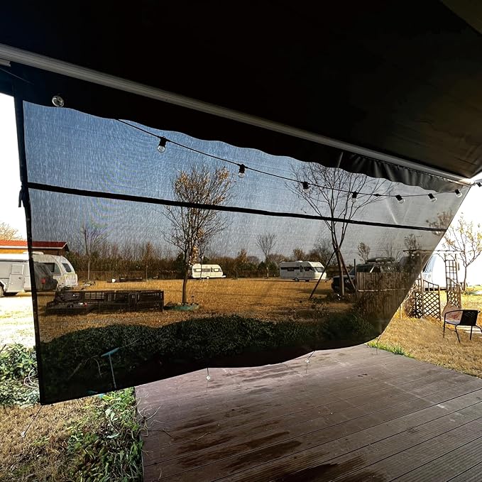 RV Awning Sun Shade Screen 8'x17'3''(Fit for 18' Awning),Black Mesh Shade Screen with Zipper,Universal Trailer Camper Awning Screen with Complete Kits,Improves Shadow and Privacy.