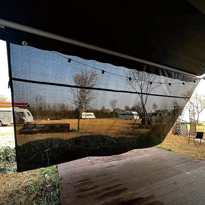 RV Awning Sun Shade Screen 8'x18'3''(Fit for 19' Awning),Black Mesh Shade Screen with Zipper,Universal Trailer Camper Awning Screen with Complete Kits,Improves Shadow and Privacy.