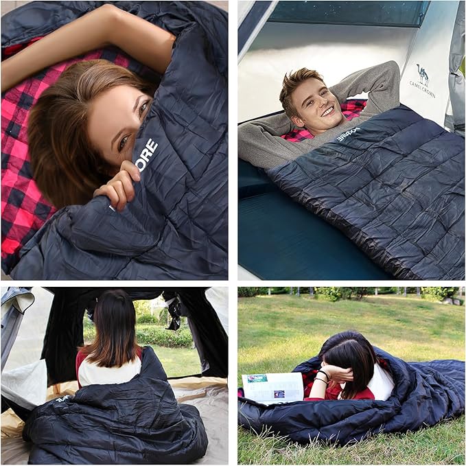 0 Degree Sleeping Bag 100% Cotton Flannel XXL Cold Weather Winter Oversized Sleeping Bag for Adults Camping Zero Degree Big and Tall with Compression Sack