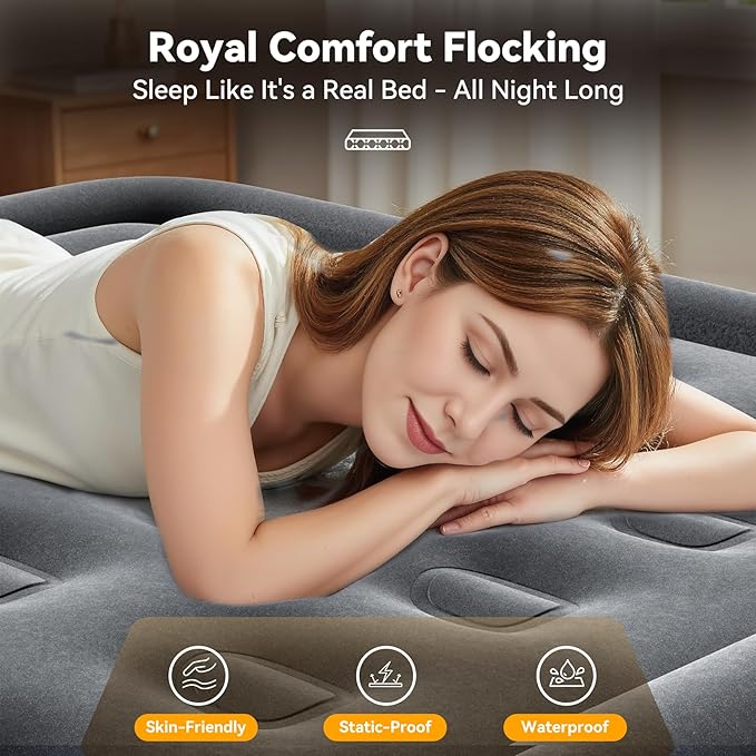 Air Mattress Full with Built in Pump,18’’Raised Blow Up Mattress,Self Inflatable Mattress in 3 Mins,Portable Air Bed for Home,Floor&Travel,Full Size Air Mattress for Adults 660LB Max,Black