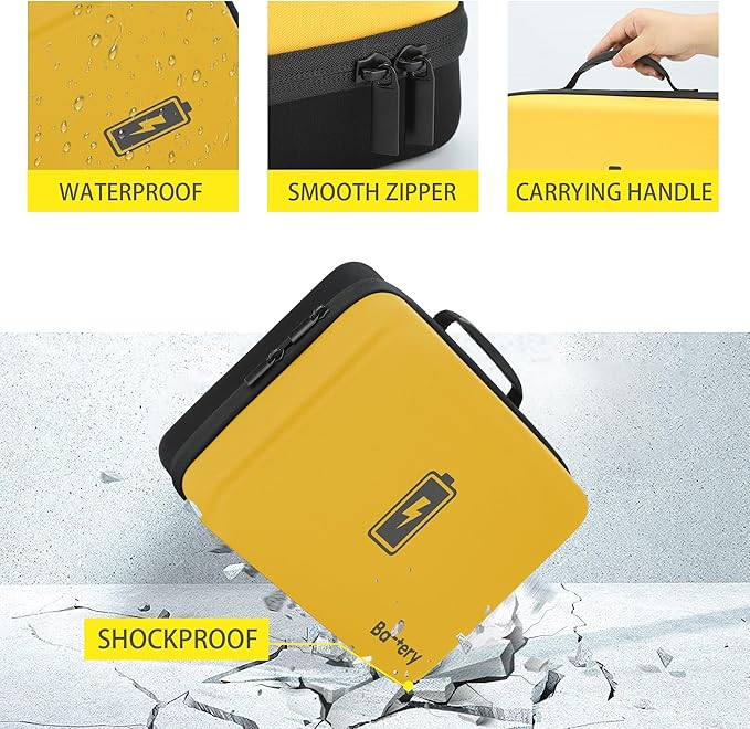 MOSLA Battery Organizer, Waterproof Battery Organizer Storage Case with Tester BT-168 (Yellow&Black)