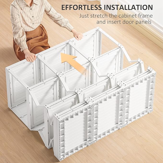 HOMCOM Portable Wardrobe Closet, Folding Clothes Storage Organizer with 8 Cube Compartments, 2 Hanging Rods, 11 Magnet Doors, White