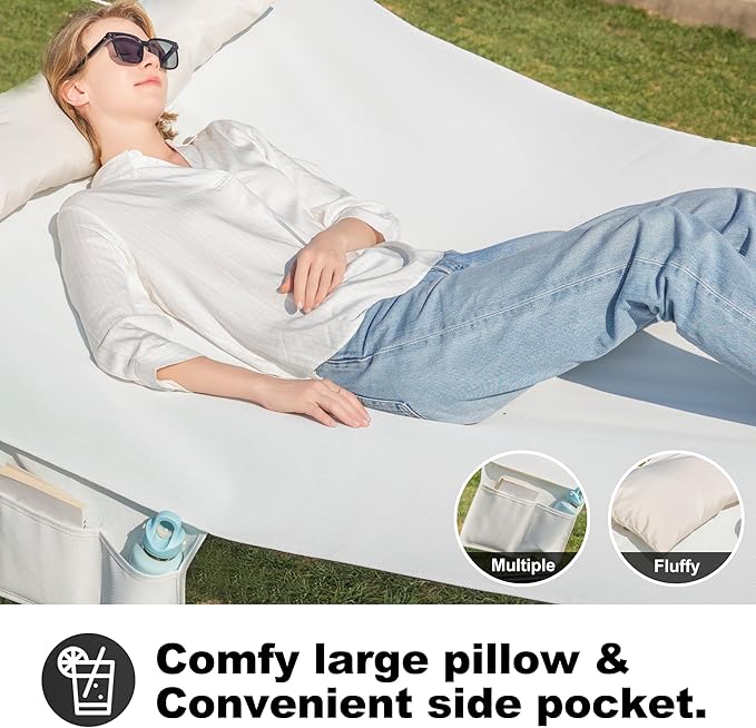 14ft Two Person Outdoor Hammock, Portable Camping with Folding Steel Spreader Bar, Carrying Bag, Carabiners, Tree Straps, Pillow & Sidebag, Quick Dry Textilene, 550 lbs Capacity (Ivory)