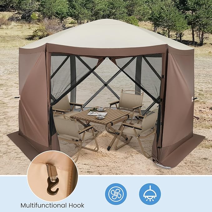 Tangkula 11.5x11.5 Ft Pop Up Gazebo with Netting, Portable Screen Tent with 6 Sided Mesh Walls, 2 Sunshade Cloths, Outdoor Instant Canopy Shelter with Carry Bag for Camping, Lawn, Backyard