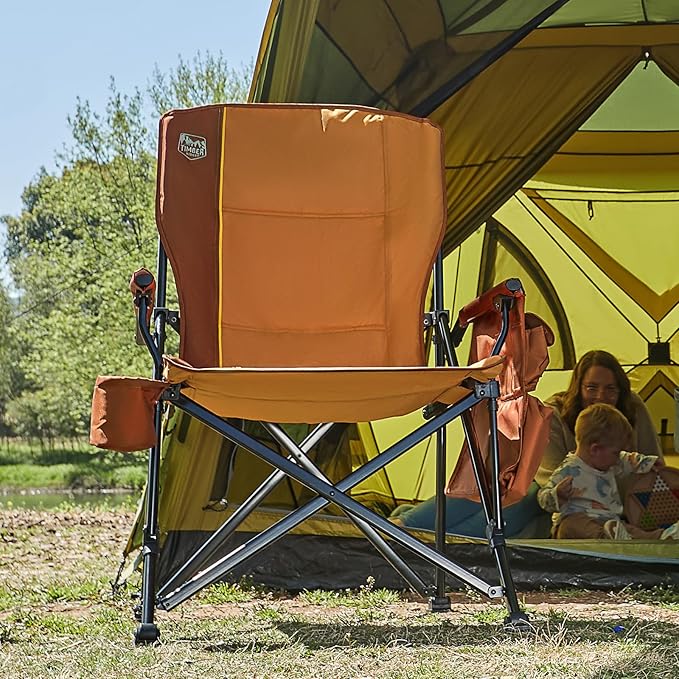 TIMBER RIDGE Oversized Folding Camping Chair High Back Heavy Duty for Adults Support up to 500lbs with Cup Holder, Side Pocket Cooler Bag 2 Pack