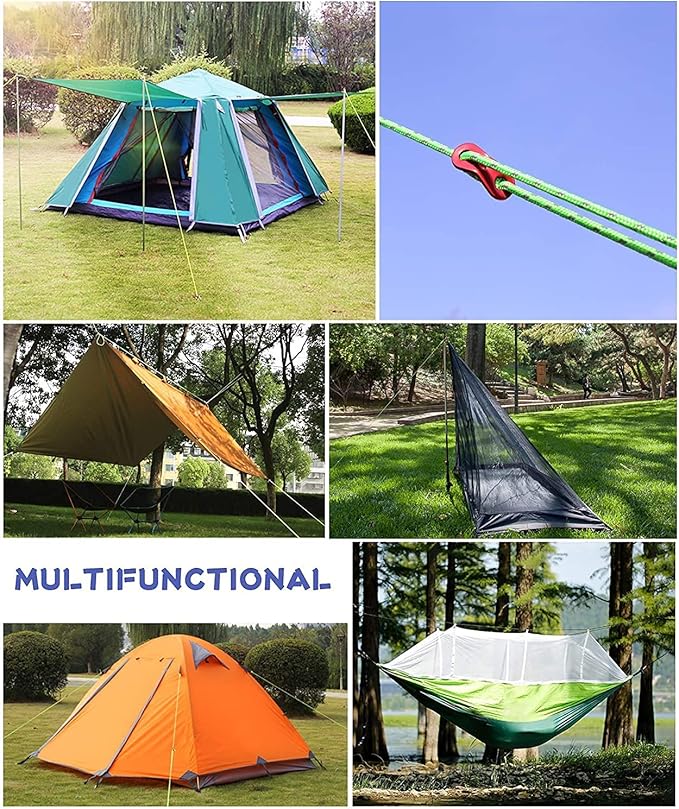 Hikeman 10 Pack 4mm Camping Rope Reflective Outdoor Guy Lines with Aluminum Guyline Adjuster Tensioners Nylon Tent Tie Downs for Hiking Backpacking Tarp,Canopy Shelter (Fluorescent Green)