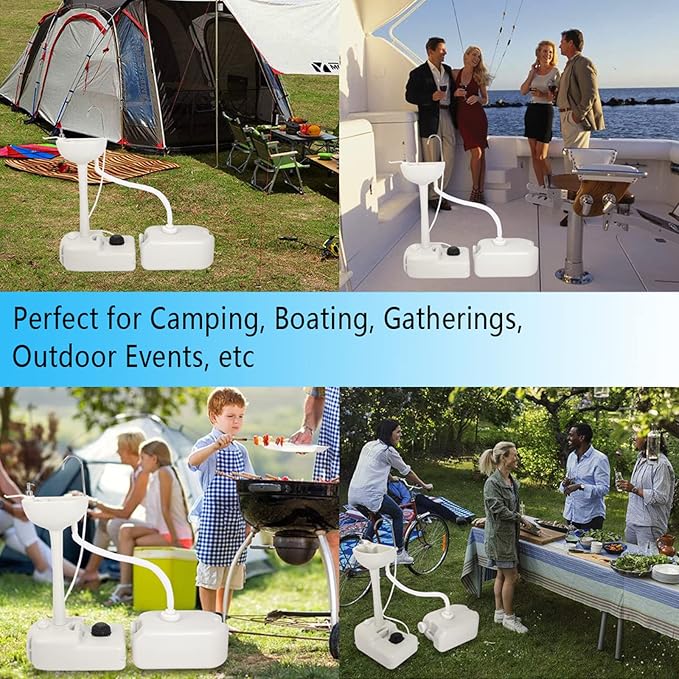 Outvita Portable Camping Sink w/ 19L Water Tank Rolling Wheels Towel Holder Soap Dispenser Faucet, Outdoor Foot Pump Washing Station for RV Boat Travel Picnic Worksit