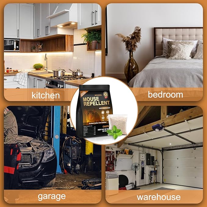 12 Pack Mouse Repellent Pouches,Rodent Repellent for Car Engines,Mouse deterrents That Works,Peppermint Oil to Repel Mice and Rat