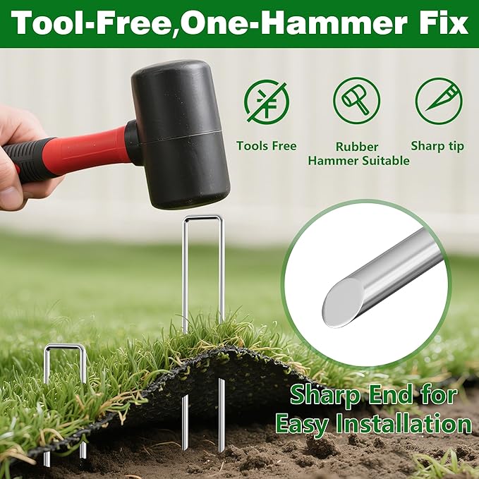 AMAGABELI GARDEN & HOME 6 Inch 500 Pack Galvanized Landscape Staples 11 Gauge Anti-Rust Heavy Duty Garden Staples Plant Cover Stakes U-Shaped Sod Pins Ground Fence Stakes for Weed Barrier Fabric