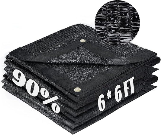 LOVE STORY 6x6FT 90% Black Garden Shade Cloth, Sun Shade Cover Net Mesh Tarp with Grommets, Sunblock Net for Garden,Greenhouse,Plants and Patio