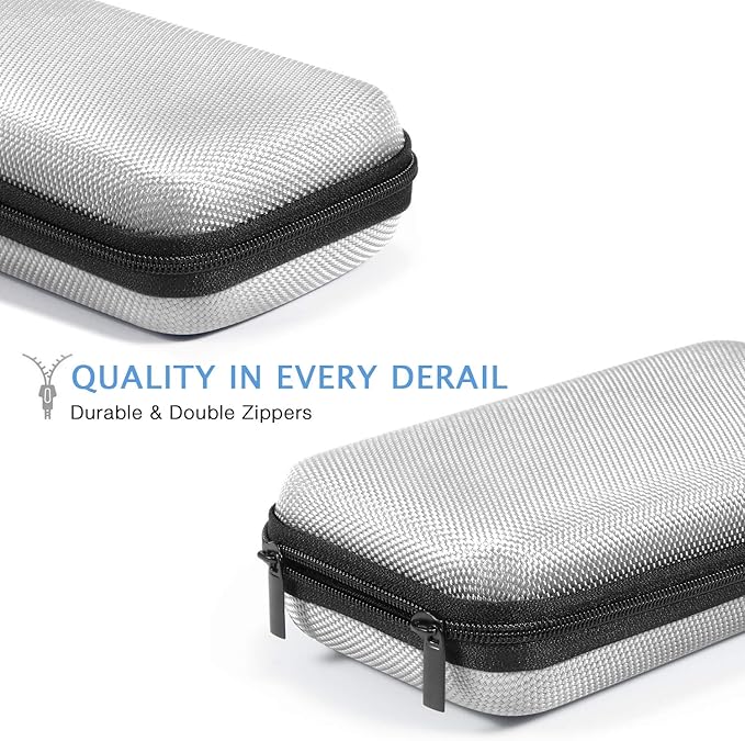 GLCON Portable Protection Hard EVA Travel Carrying Case with Mesh Pocket, Shockproof Exterior - Universal Small Electronic Tech Zipper Bag Pouch Organizer for Cell Phone, Charger, Cord, Cable - Silver