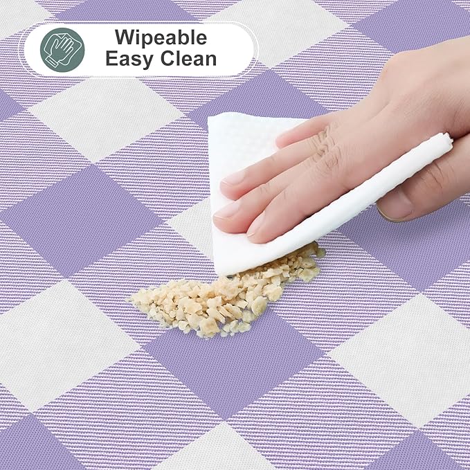 misaya Square Waterproof Vinyl Table Cloth, Buffalo Flannel Backed Tablecloth, Wipeable Plastic Table Cover for Dinner, Kitchen, Outdoor (54" x 54", Lavender and White)