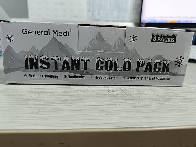 General Medi Instant Ice Cold Pack (4”x 5.5”) – 8 Packs Disposable Cold Therapy Ice Packs for Pain Relief, Swelling, Inflammation, Sprains, Toothache – for Athletes & Outdoor Activities
