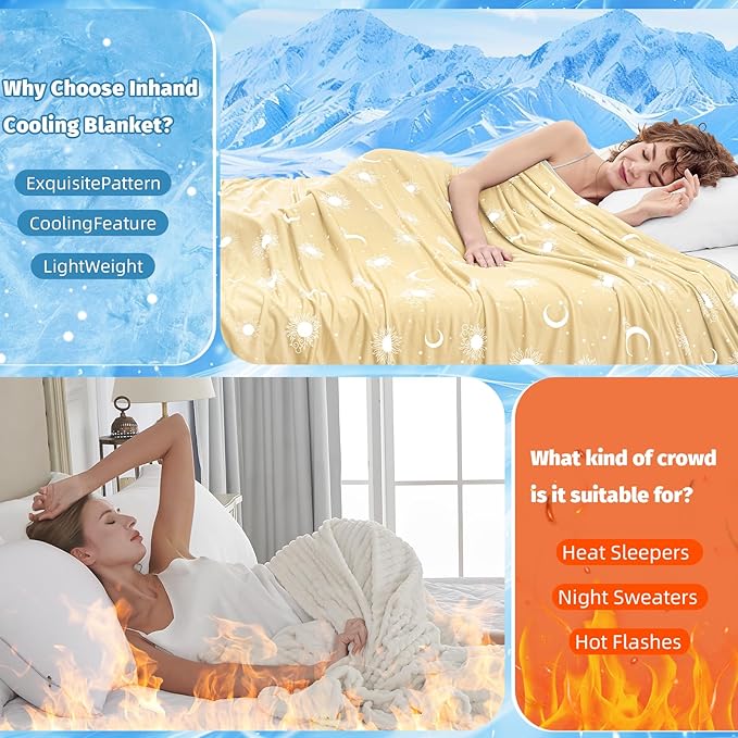 inhand Cooling Blanket King Size (90"x108") - Cooled Blankets for Hot Sleepers Lightweight Breathable Summer Blanket for Sleeping Night Sweats to Keep Cool in The Heat -Beige