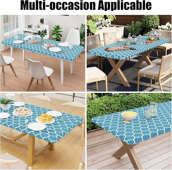 Smiry Rectangle Picnic Table Cover, Waterproof Elastic Fitted Camping Tablecloths for 4 Foot Tables, Wipeable Flannel Backed Vinyl Tablecloth Protector for Indoor, Outdoor (Light Blue, 24x48 Inches)