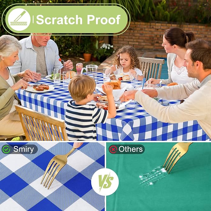 Smiry Rectangle Table Cloth, Waterproof Vinyl Tablecloths with Flannel Backing, Wipeable Buffalo Plaid Table Cover for Dining, Indoor and Outdoor (Blue & White, 60"x84")