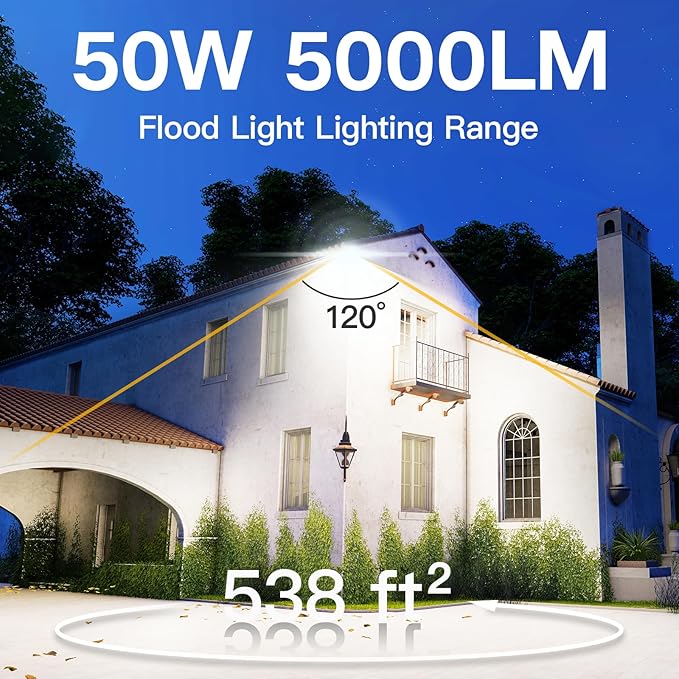 1 Pack LED Flood Lights Outdoor, 50W 5000LM Super Bright Floodlight Outside Work Light with 5.9FT Plug, IP65 Waterproof 6000K Outdoor LED Flood Light for Garage, Yard, Lawn, Garden