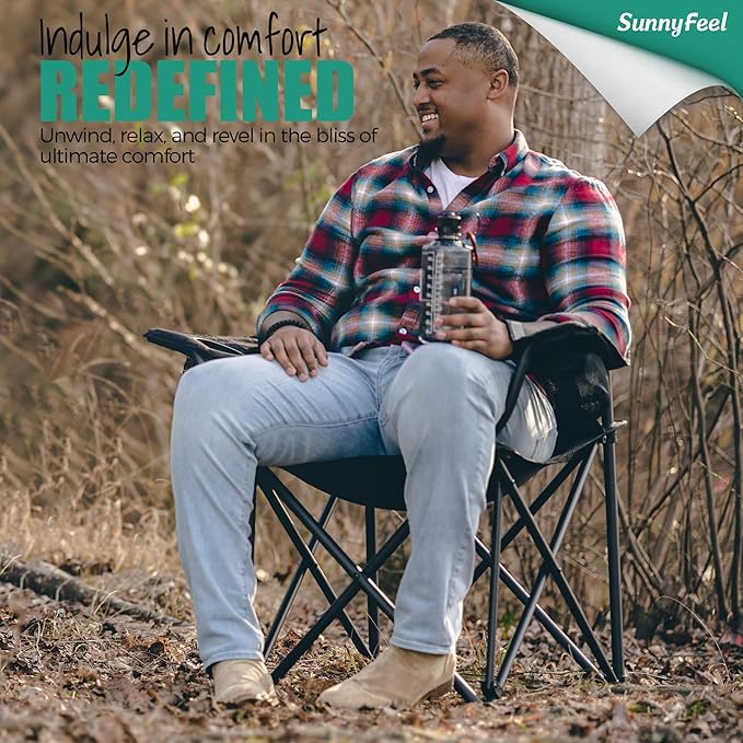 SUNNYFEEL Oversized Folding Camping Chair 500 LBS Heavy Duty Lawn Chairs for Adults Black Portable Folding with Armrest, Cup Holder, Pocket ＆Bag for Outdoor Camping/Beach/Travel/Picnic/Fishing