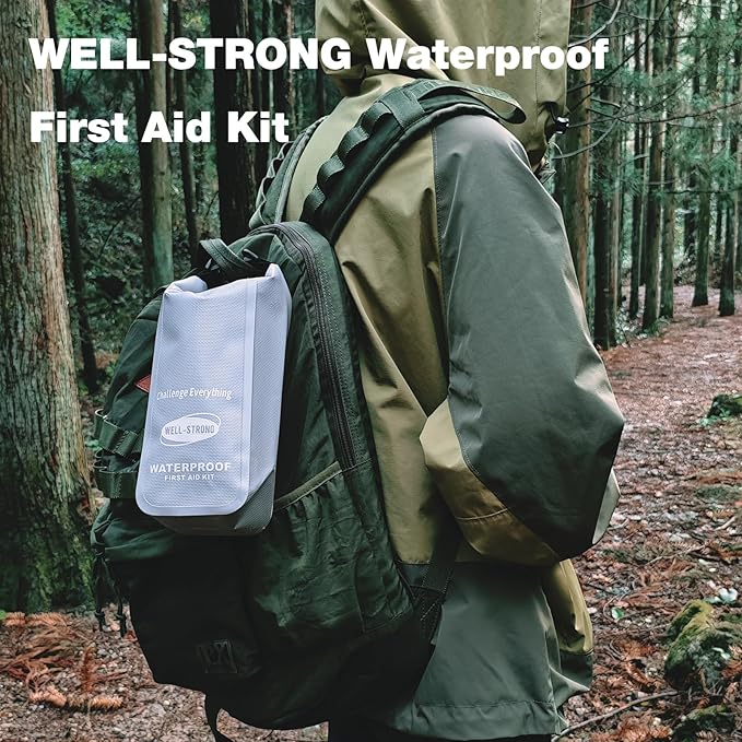 Waterproof First Aid Kit Roll Top Boat Emergency Kit with Waterproof Contents for Fishing Kayaking Boating Swimming Camping Rafting Beach Light Grey