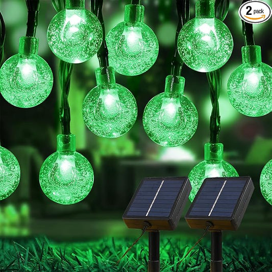 Solar Lights Outdoor Waterproof, 2 Pack Total 200LED 110FT Solar String Lights for Outside with 8 Modes, Outdoor String Lights Crystal Globe Patio Lights for Garden Yard Party Decor(Green)