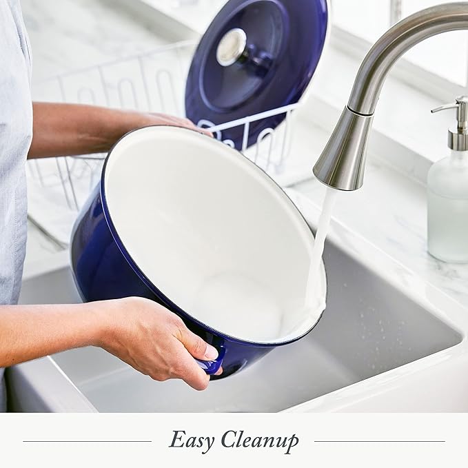 Merten & Storck 5.3QT Round Dutch Oven Casserole Pot with Lid, European Crafted Enameled Iron Stockpot, Induction & All Cooktops, Braising, Stews, Roasting, Slow Cooking, Sourdough, Cobalt Blue