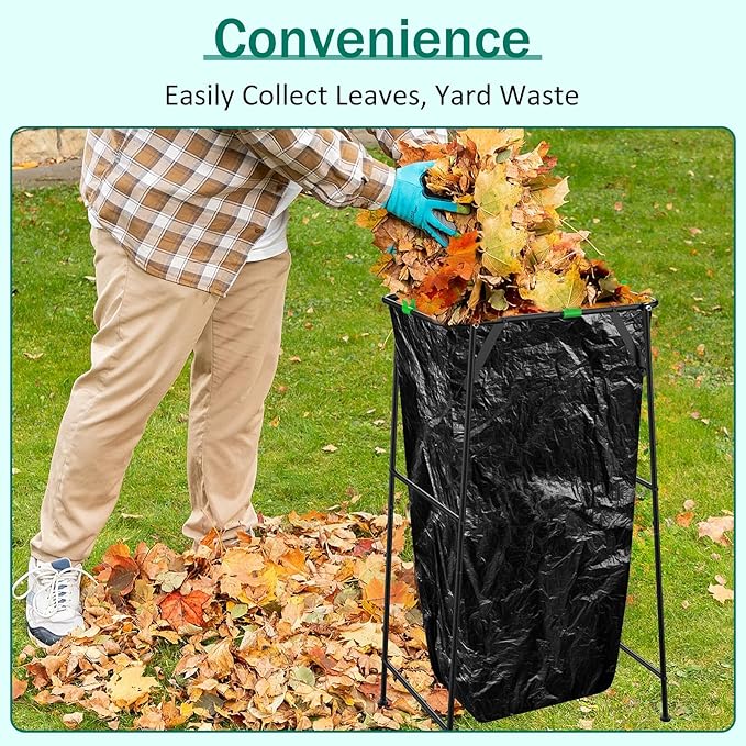 Foldable Trash Bag Holder Stand, Garden Garbage Bag Holder Frame Holds 30-55 Gallon Bags, Portable Leaf Bag Stand for Outdoor Yard Camping Garden Lawn Party Supplies