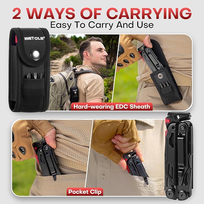 WETOLS Multitool with Pocket Knife, 27-in-1 Stainless Steel Needle Nose Pliers with Screwdrivers, Self-locking Multi tool EDC Gear with Sheath, Ideal for Survival, Outdoor, Camping