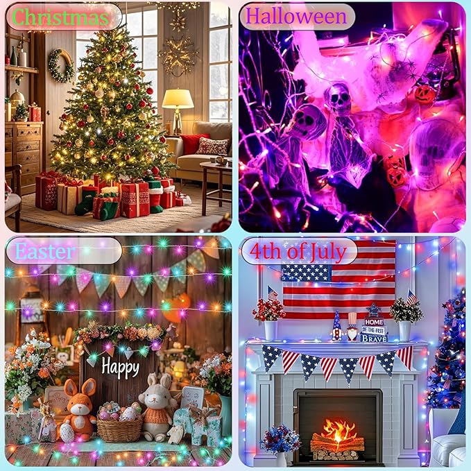 Color Changing Christmas Lights, 200 LED 35 Colors String Lights Indoor Outdoor with Remote, Waterproof Twinkle Lights Plug in for Halloween Xmas Tree Party Easter Valentine's Wedding Room Decor