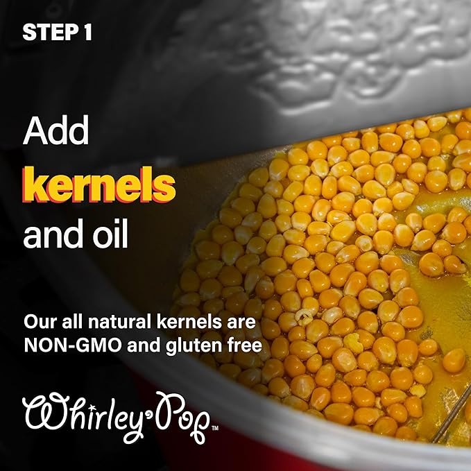 Original Whirley Pop Popcorn Popper with Kernels – 6-Quart Silver Popcorn Maker, Fast & Easy-to-Use Snack Machine for Movie Nights, Durable Aluminum Stovetop Popper with Metal Gears