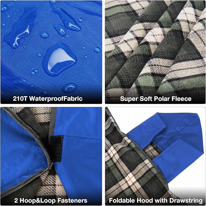 DUKUSEEK Outdoor Stadium Blankets with Hood, Fleece Blankets, Quilted, Extra Thick Fleece, Warm, Windproof, Sandproof, Includes Stuff Sack, Shoulder Strap