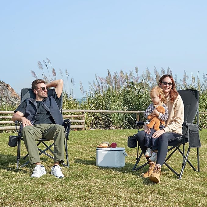 EVER ADVANCED Oversized Folding Camping Chair for Adults, Heavy Duty Lawn Chair with Side Pockets, Portable Collapsible Quad Chair for Outside, Support Up to 500lbs