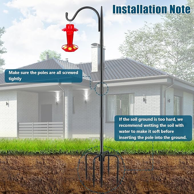 Gtongoko Adjustable 63 Inch Shepherds Hooks for Outdoor with 5 Prongs Base, Bird Feeder Pole Garden Hooks for Hanging Lanterns, Plants Baskets, Hummingbird Feeders, 1 Pack