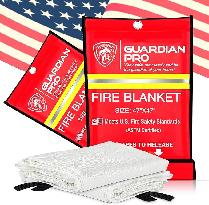 Guardian Pro New 2025 Emergency Fire Blanket for Home and Kitchen - 2 Pack Over 40"x40" Flame Suppression Fiberglass Fire Blankets for House Camping Car Office Warehouse Emergency Survival Safety