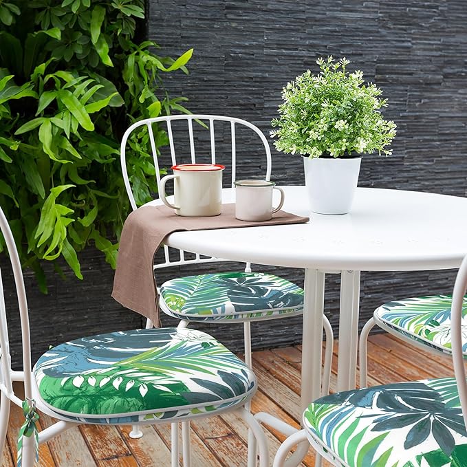 Indoor/Outdoor Chair Cushions 16x17 Inch, Patio Chair Cushions with Ties, All Weather Seat Cushions for Patio Furniture Home Garden Chair Use, Set of 2, Islamorada Blue Green