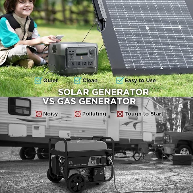 EF ECOFLOW Solar Generator RIVER 2 Pro 768Wh LiFePO4 Battery with 220W Solar Panel, 4x800W AC Outlets (1600W Surge), Portable Power Station for Home Backup Outdoors Camping RV Emergency