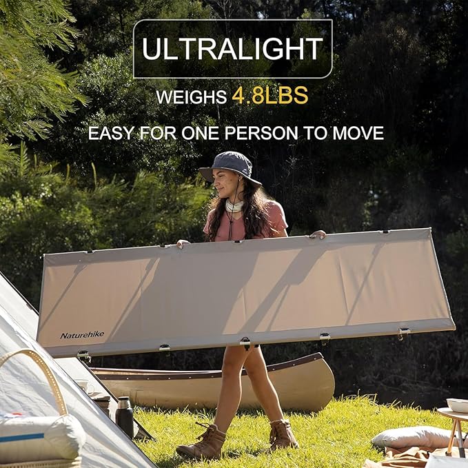 Naturehike Ultralight Camping Cot, Easy to Assemble Folding Tent Cot, Compact & Protable Camping Bed for Camping, Mountaineering, & Hiking, Supports 330lbs with Carry Bag, Kahki